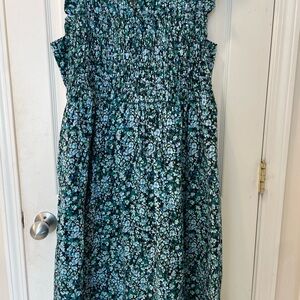 J. Crew Floral Midi Dress - Blue and Green
